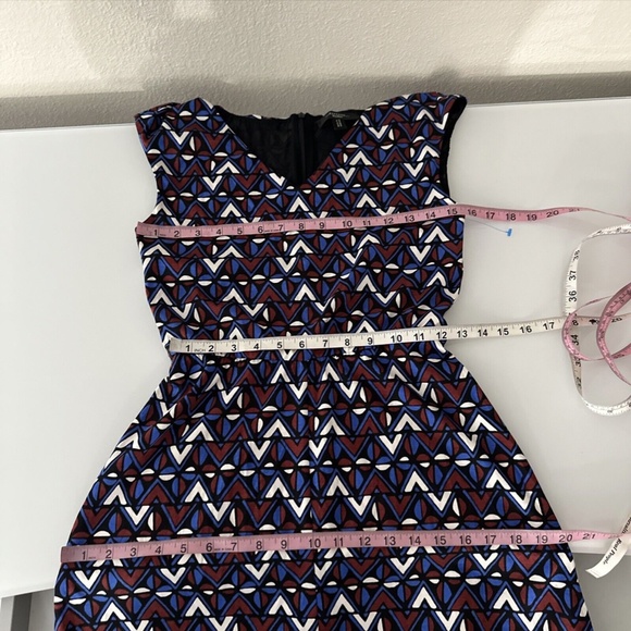 NEW $295‎ WEEKEND MAX MARA [ XS ] Thomas Geometric Tie Flare Dress In Blue - Picture 4 of 15